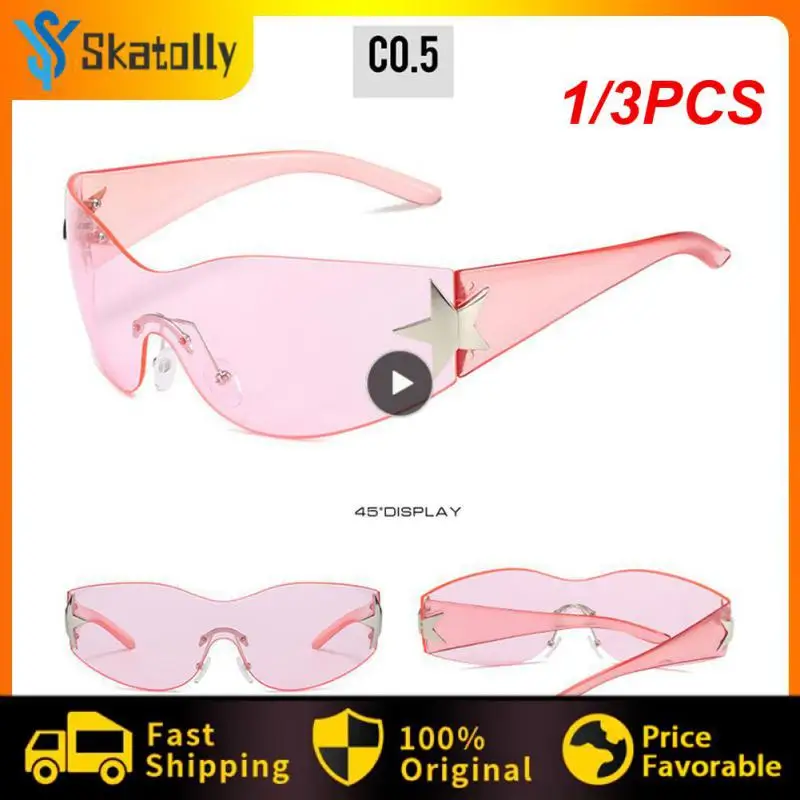 

1/3PCS One Piece Wrap Around Sunglasses Rimless Sunglasses Women Men Oversized Trendy Punk Goggles Sports Sun Glass Shades