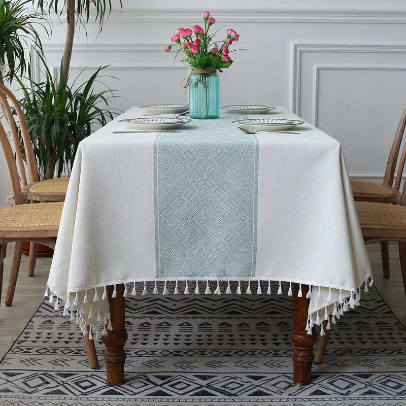 

Cotton Table Cloth for Rectangle Dining Table Home Decor Tablecloth for Living Room Linen Table Cover with Tassel Modern