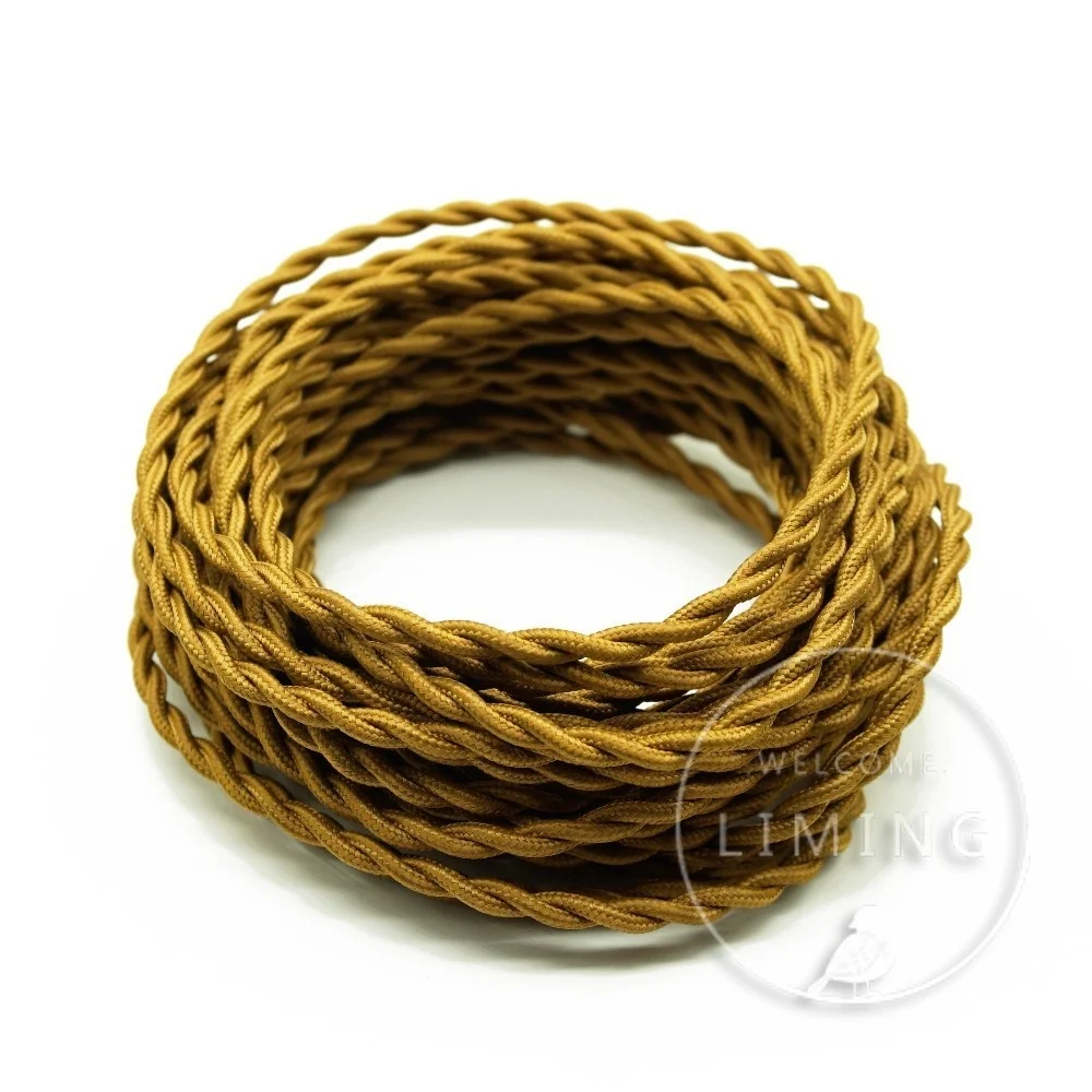 

10 метров тканевый кабель Шнур для винтажного подвесного светильника 110/220 В декоративные светильники кабели Золотая трикотажная ткань витая электрическая проволока