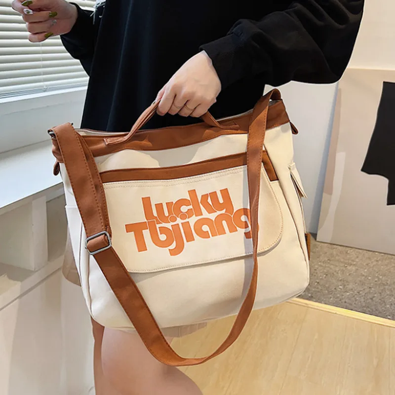 

Fashion Large Letter Canvas Shoulder Bag Women's Casual Large Capacity Crossbody Tote Handbag Ladies Big Travel Shopping Bag Sac