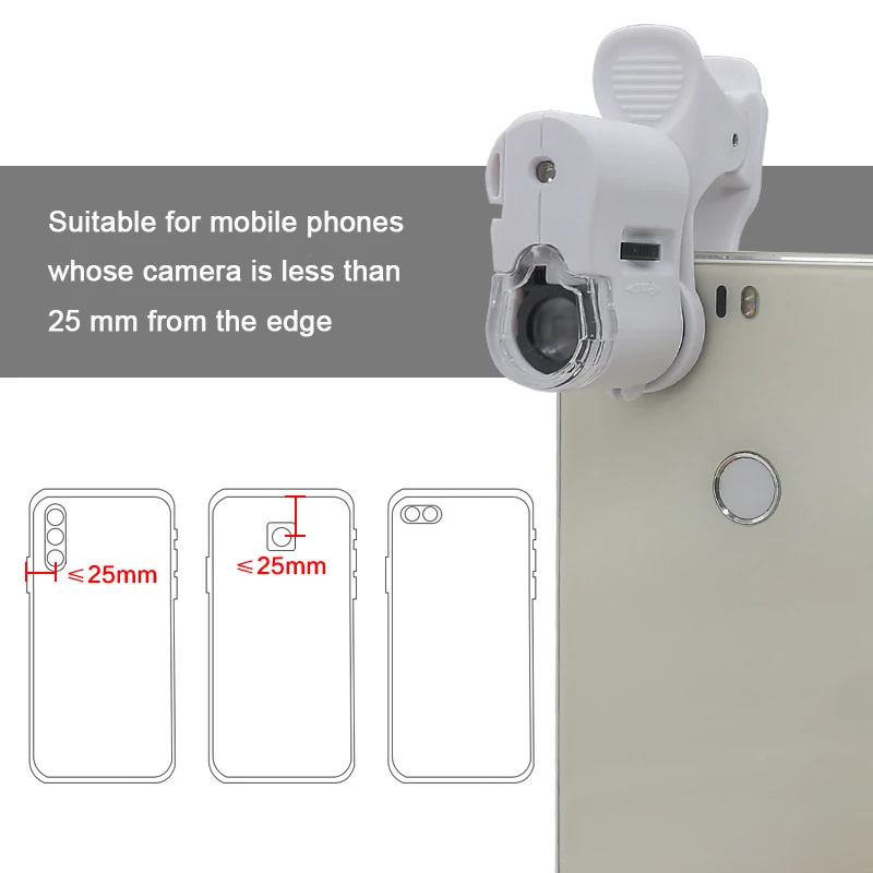 universal clip microscope 60x led jewelry magnifying glass focusing adjusted pocket microscope with cell phone clip uv light free global shipping