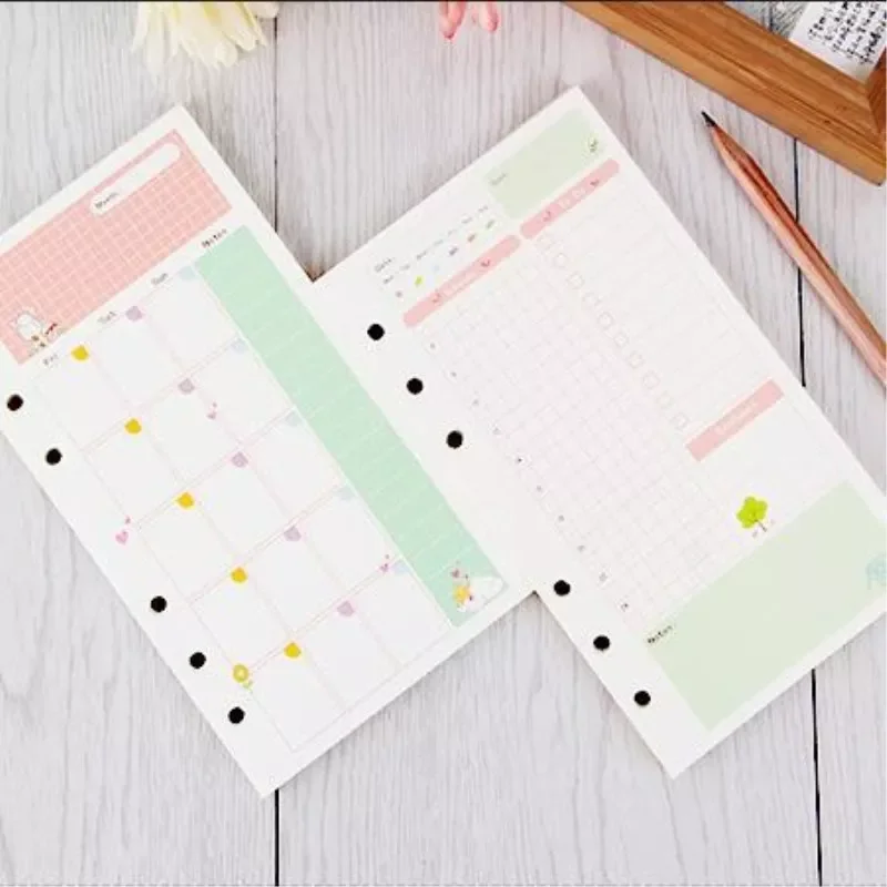

A6 Colorful Ring Binder Paper Day And Weeks Month Diary Refills Spiral Notebook Replace Color Core Loose Leaf Stationery Gift