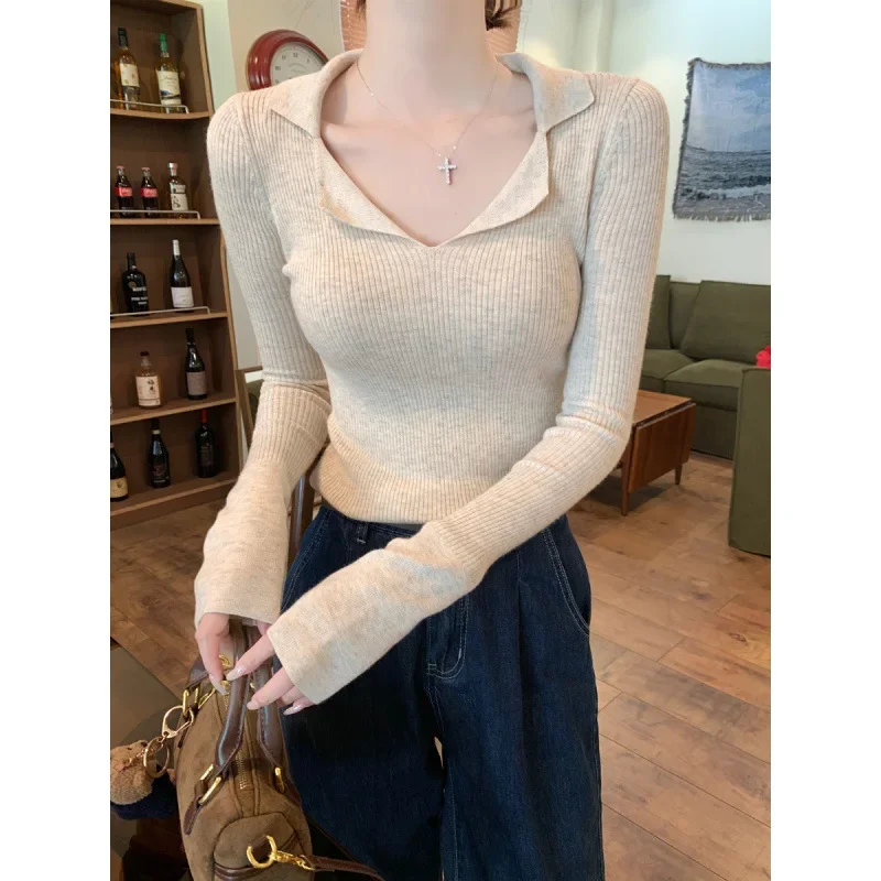 Женский вязаный свитер с длинными рукавами осень 2023 новинка высокого класса