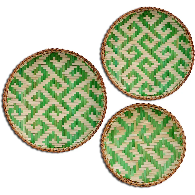 

Decorative Wall Baskets Handmade Shallow Bamboo Tray,Use For Home Decoration Breakfast,Drinks,Snack,Coffee Table