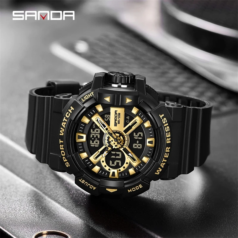 

SANDA 3128 Digital Watch Men Military Army Sport Chronograph Quartz Wristwatch Original 50m Waterproof Male Electronic Clock