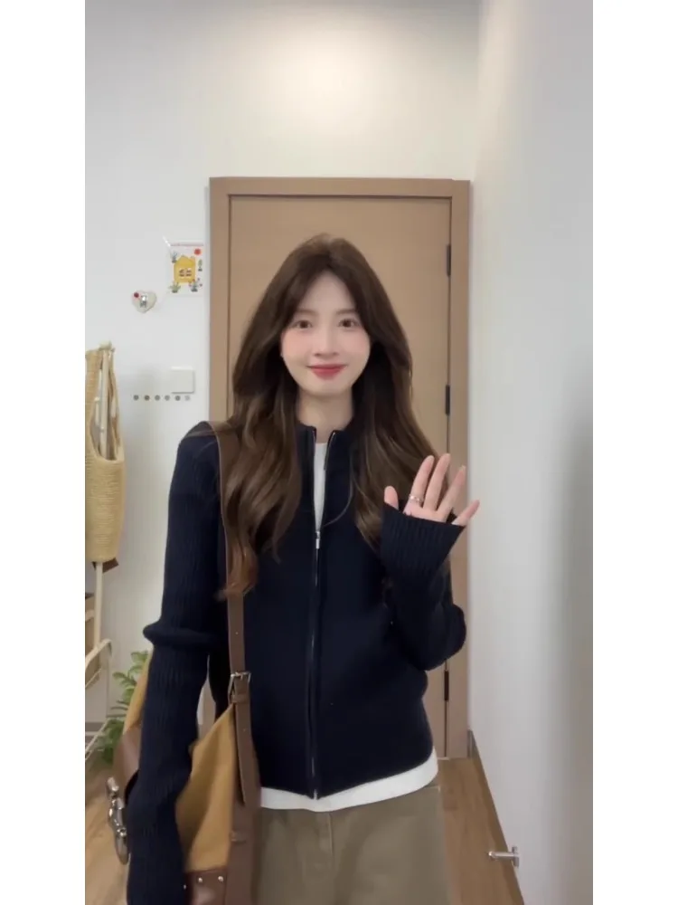 Корейский облегающий свитер на молнии в стиле ретро мягкий свободный женский