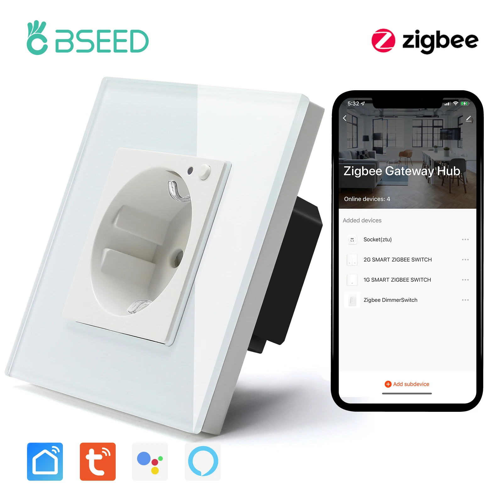 

Умная розетка BSEED ZigBee белая 16A