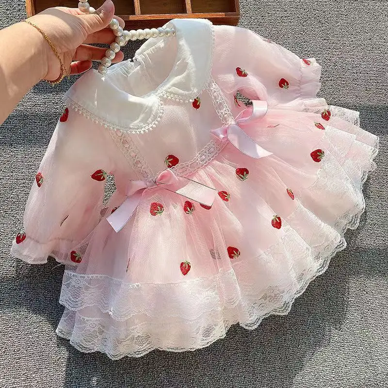 

Newborn Baby Dress Peter Pan Collar Embroidery Kids Dresses for Girls Infant Clothing Autumn Party Clothes Ball Gown 1-5T