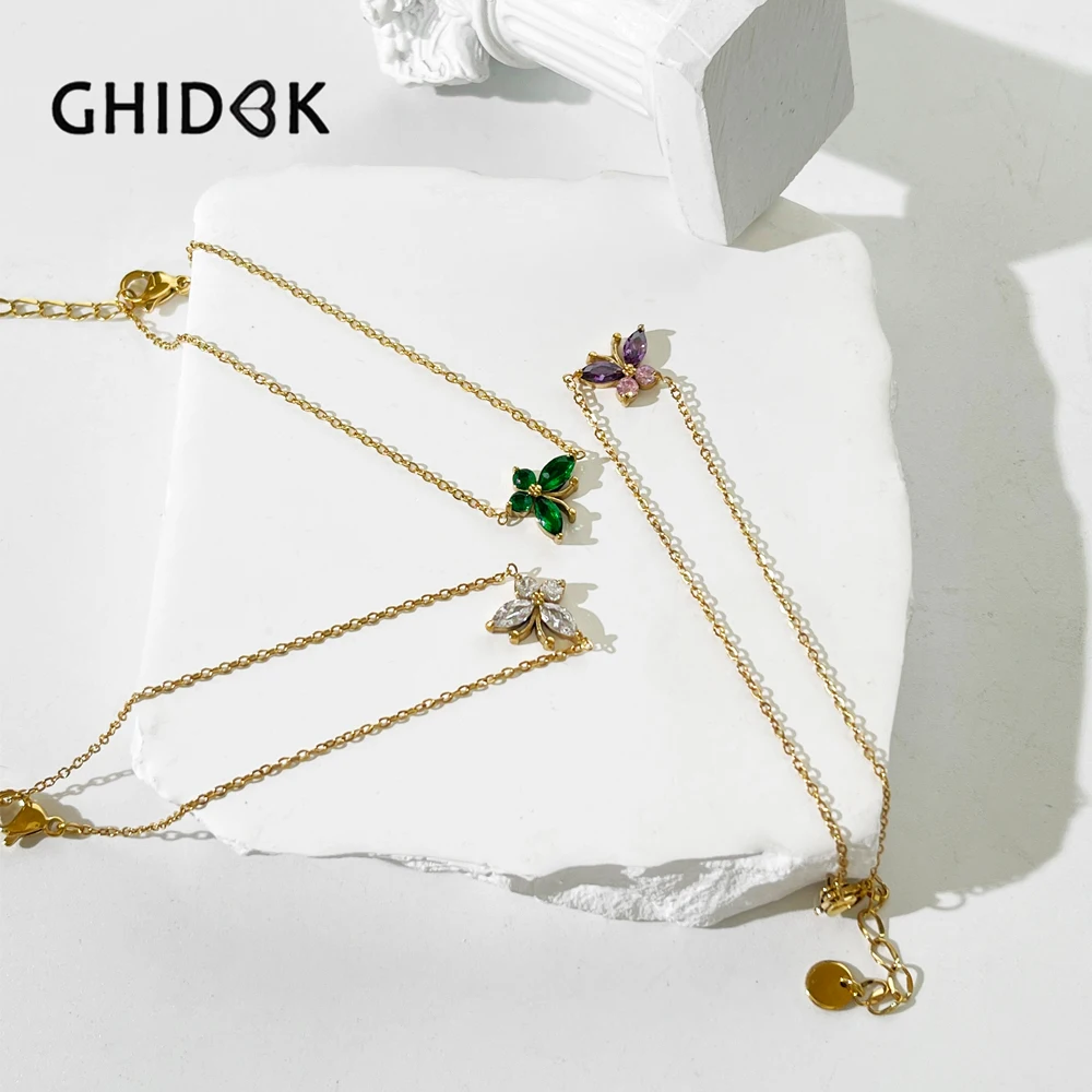 

GHIDBK Multicolor Stainless Steel Gold Pvd Plated Cubic Zirconia Butterfly Bracelet for Girls Boho Dainty Stackable Bracelets