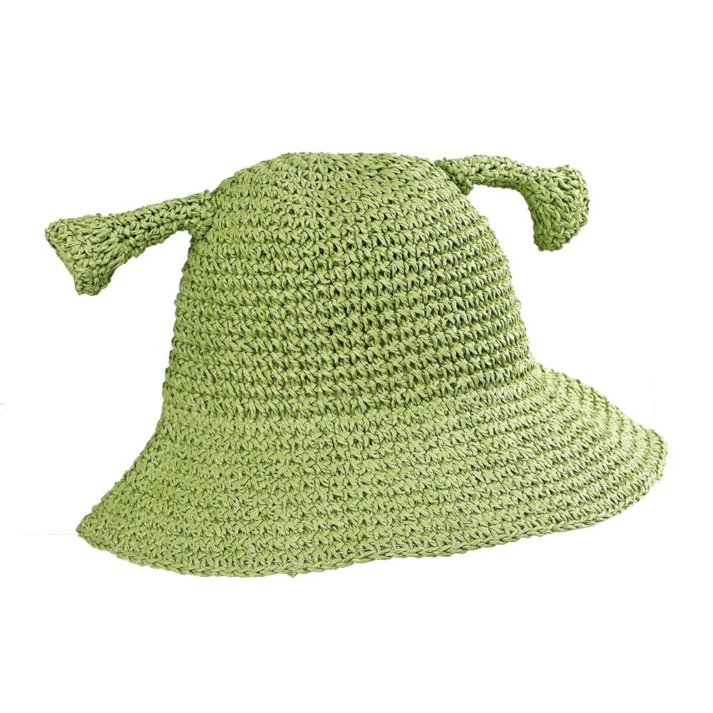 

Woman Sun Summer Straw Hat Panama Bucket Hat Sun Protection Casual Beach Boho Frog Cap