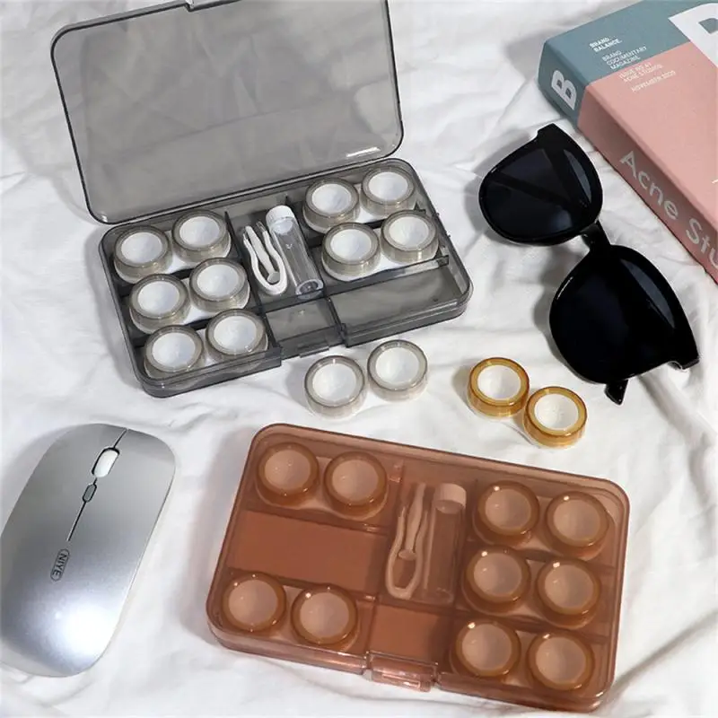 

New 6 Pairs Large Contact Lens Storage Box Portable Travel Contact Lens Case For Makeup Beauty Pupil Box Tweezer Stick Container