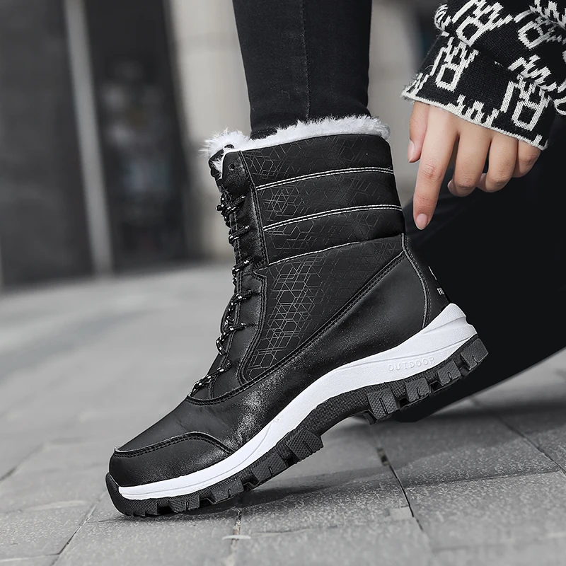 Winter Boots Plus Velvet for Women Snow Warmth Walking Shoes PU Upper Comfortable Boots Outdoor Casual Sports Boot Thick Bottom
