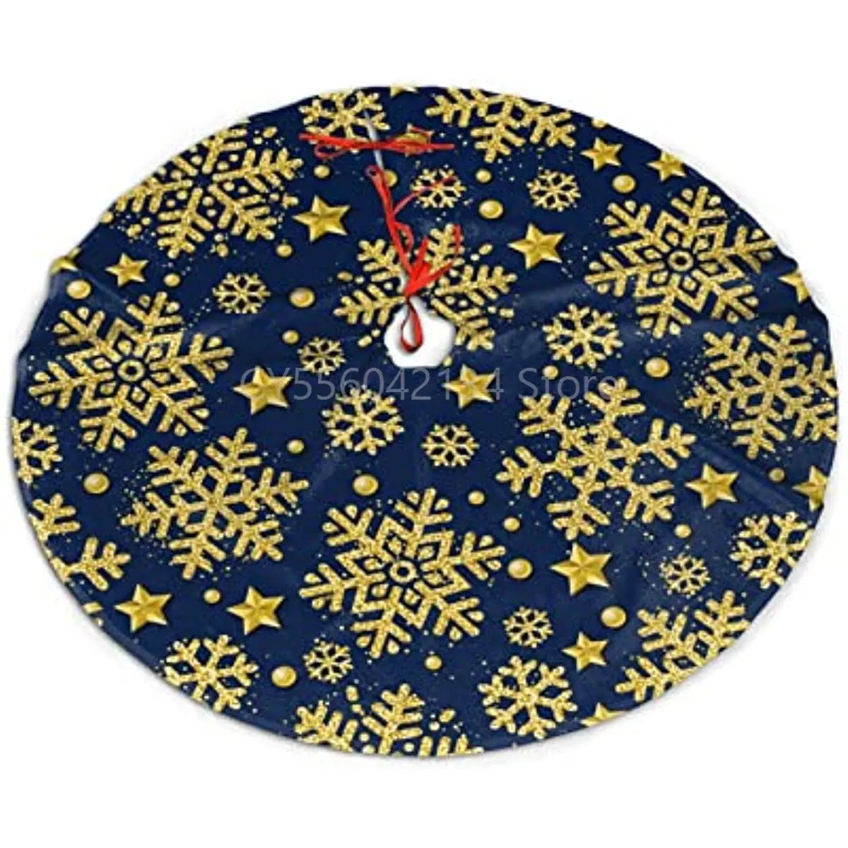 

Dark Blue Christmas Snowflakes Christmas Tree Skirt, Large Xmas Ornaments Tree Mat for Holiday Party Decorations