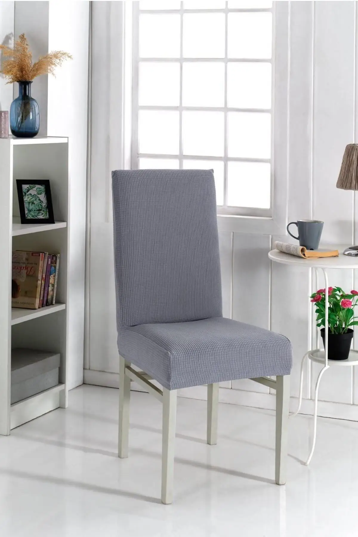 

Grey Chair Case Washable Lycra Flexible Tire Drape Cotton-Polyester Cover Salon Textile Home & Furniture