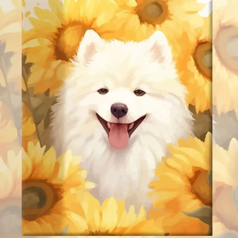 DIY Рисование по номерам самоеда милая собака щенок картина маслом для взрослых и