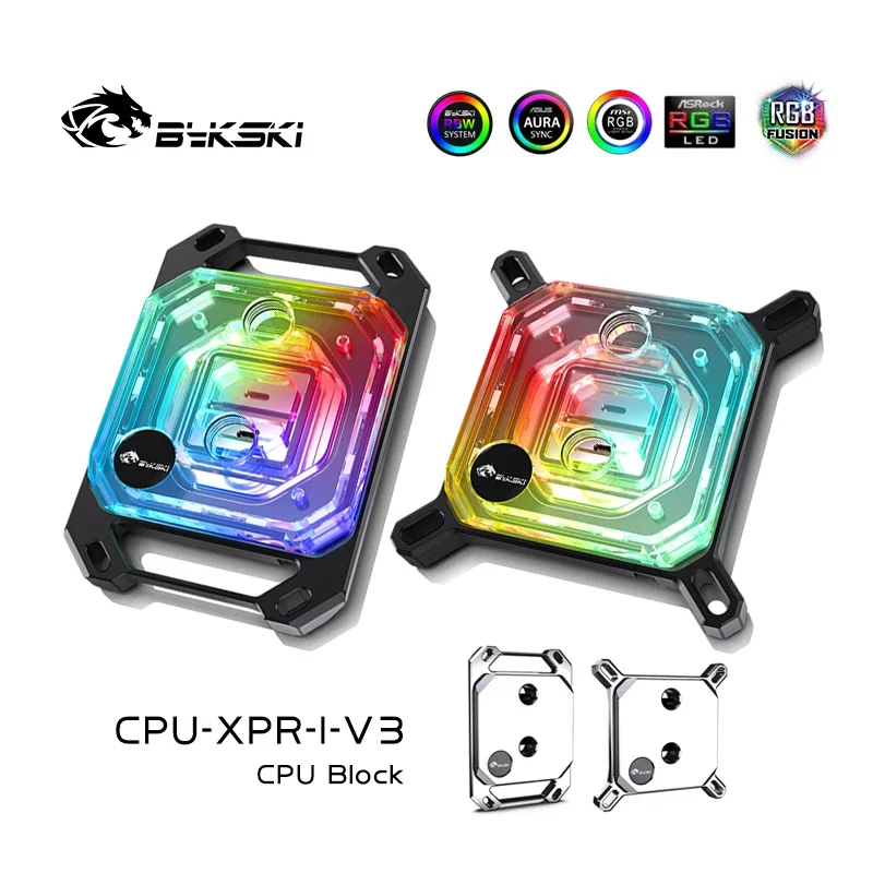 Фото Блок процессора Bykski для INTEL LGA115X 1200 1700 2011/AMD Ryzen 3/5/7 X470 X570, радиатор водяного охлаждения CPU-XPR-I-V3/CPU-XPR-M-V3 №1