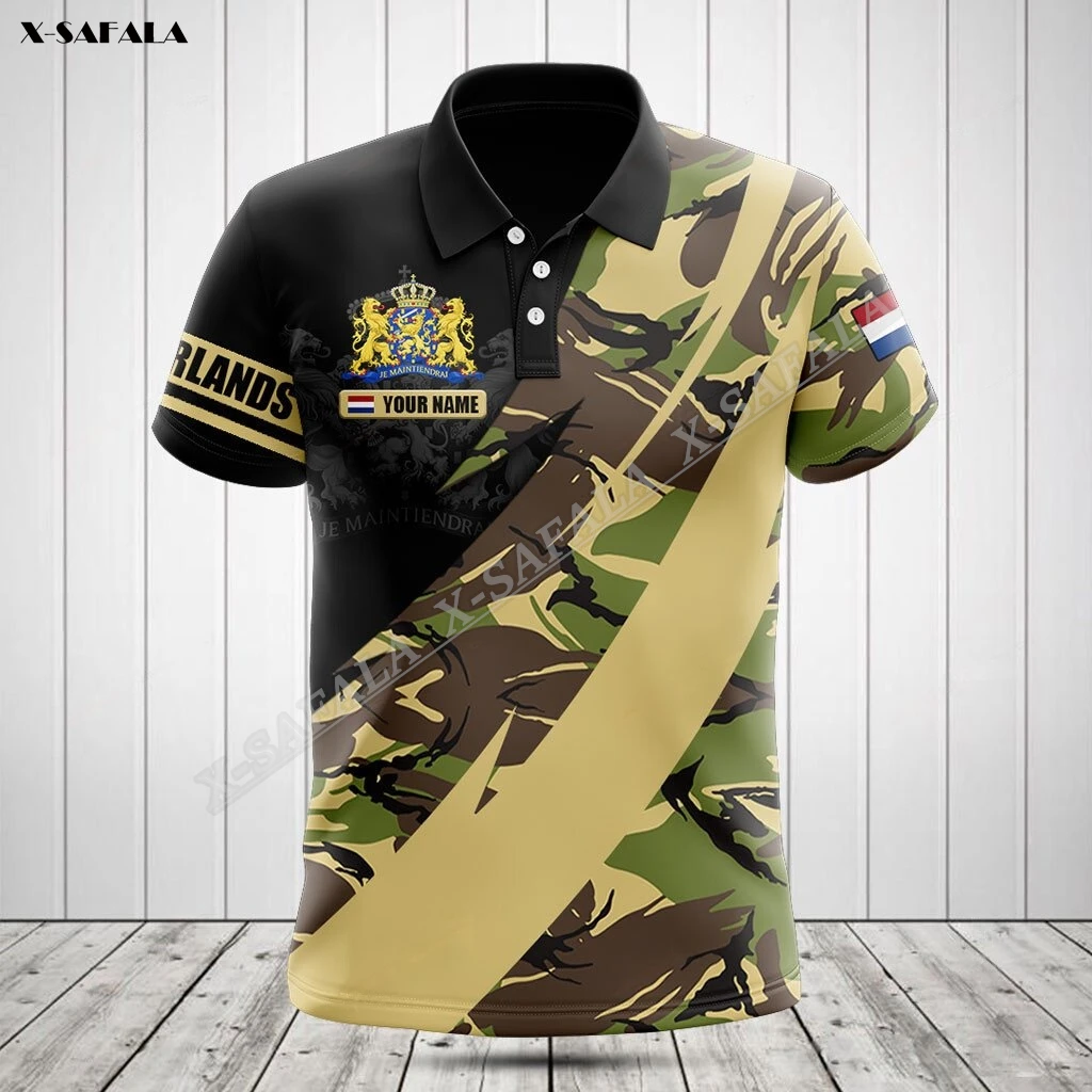 

Рубашка-поло мужская с 3D-принтом, камуфляжная армейская рубашка-поло с флагом Нидерландов, топ с коротким рукавом, дышащая, для взрослых