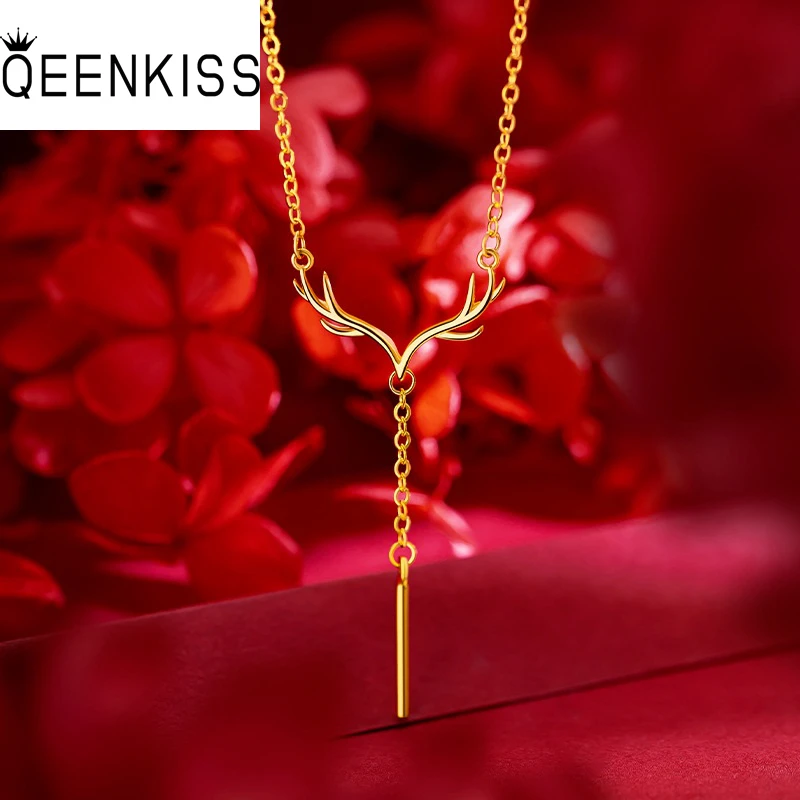 

QEENKISS NC5343 FineJewelry Wholesale Woman Girlfriend Party Birthday Wedding Christmas Gift Deer BeWithYou 24KT Gold Necklace