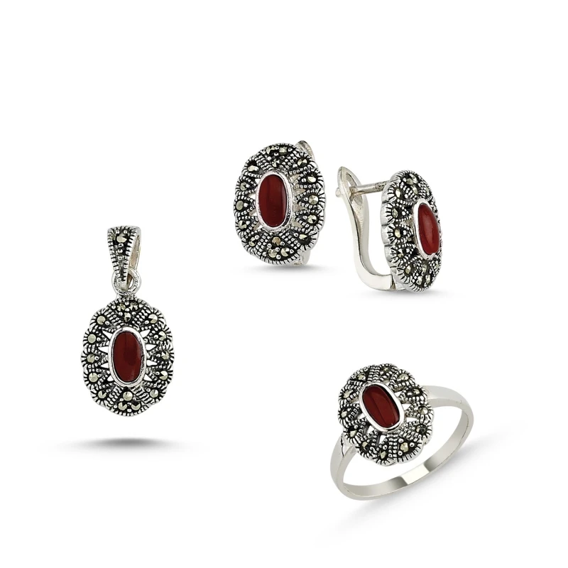 

Silver 925 Sterling Marcasite Pendant Earring & Ring Set