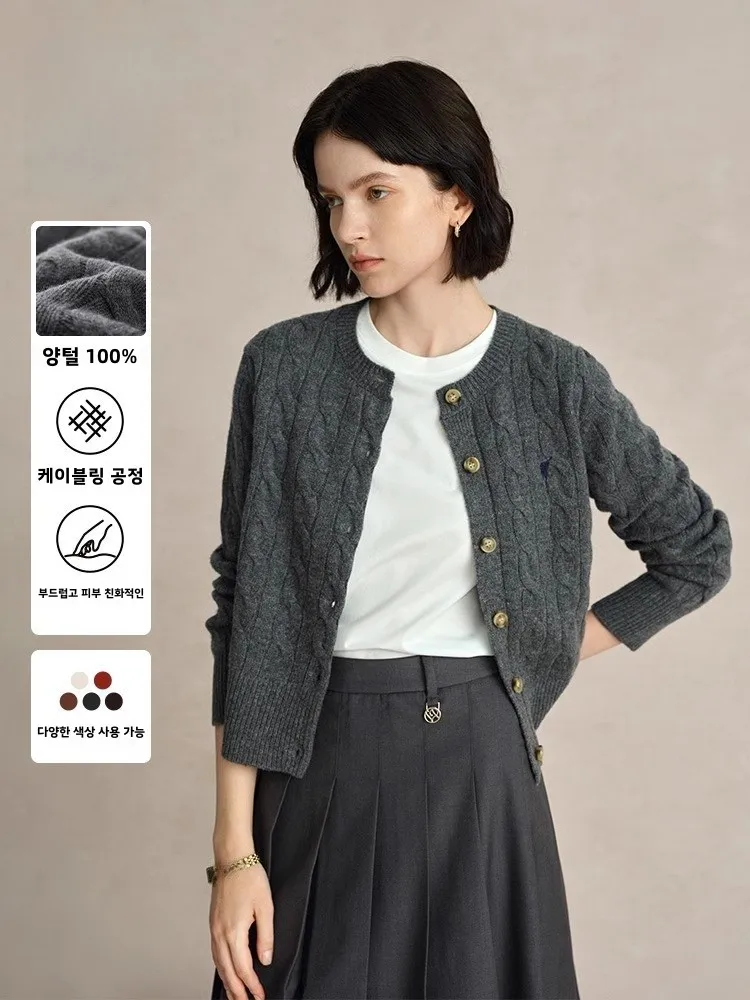 [Свитер из 100% чистой шерсти] Polowwalk для женщин 2024 осень и зима новый серый вязаный