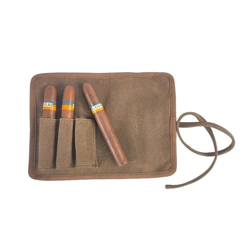 

Vintage New Portable Cigar Wax Canvas Cigar Bag 3 Cigar Storage Bag