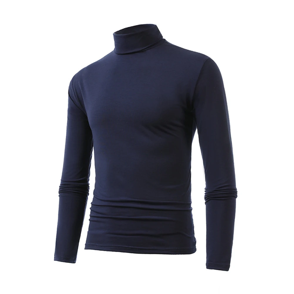 

Мужская футболка с воротником-хомутом, зимний облегающий термоджемпер с длинным рукавом, однотонные топы, пижамы, невидимая термотеплая Базовая футболка