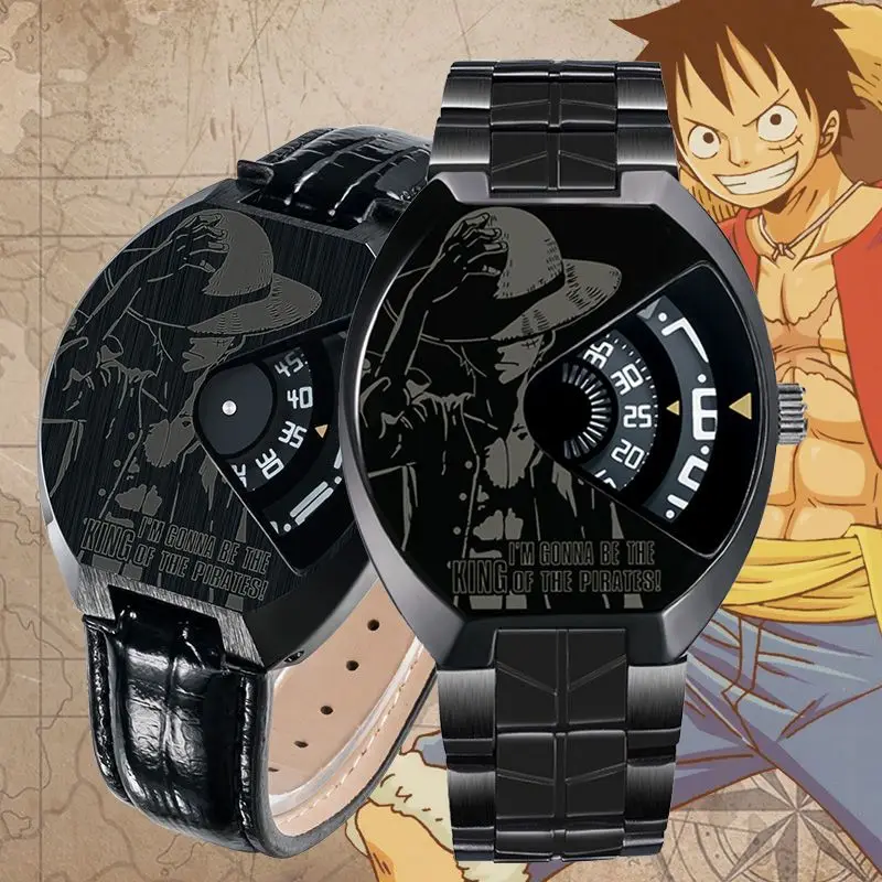 Фото Новые модные часы в стиле аниме One Piece, кварцевые часы с изображением Луффи в соломенной шляпе, креативный подарок на день рождения для мальчиков и девочек №1