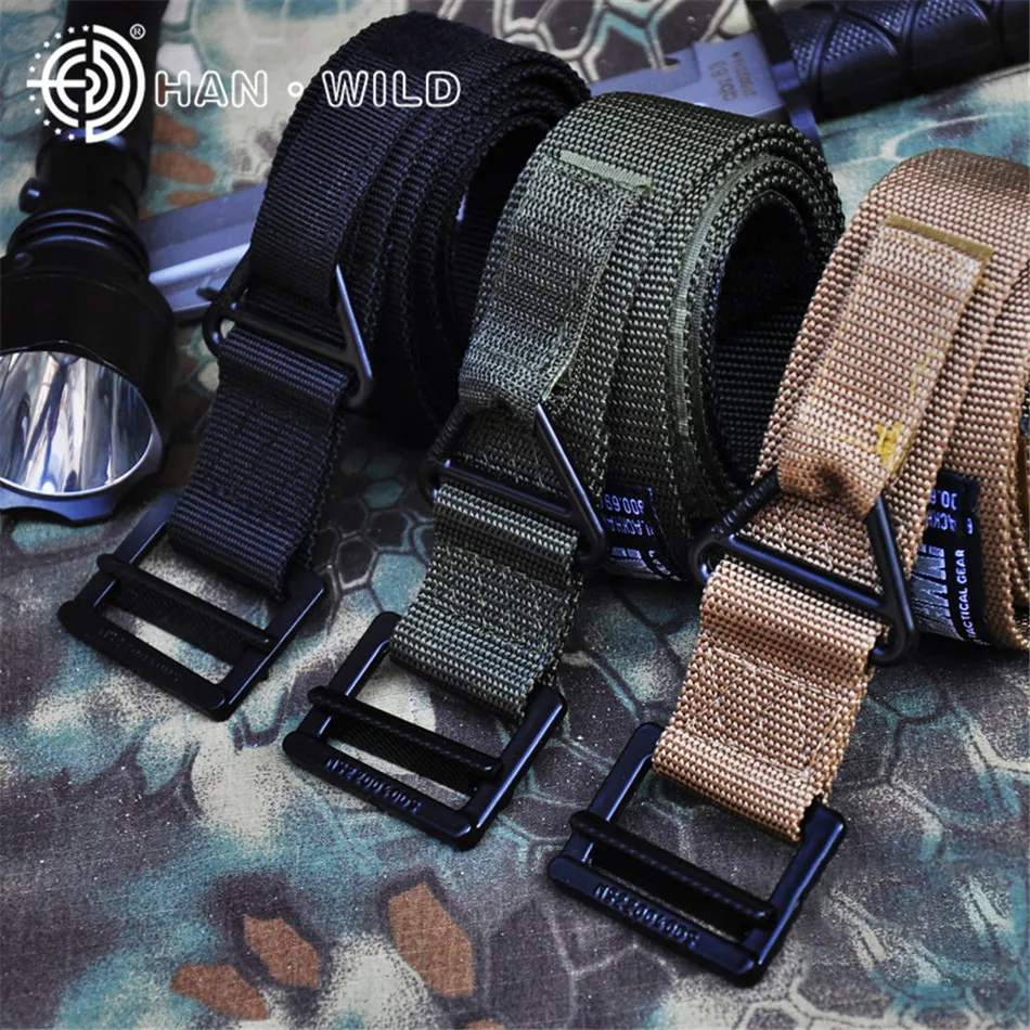 HAN WILD Tactical Military Belts Heavy Duty Army Adjustable Nylon Rescue Rappelling Belt Metal Buckle Belt 115CM/Width 3.5CM