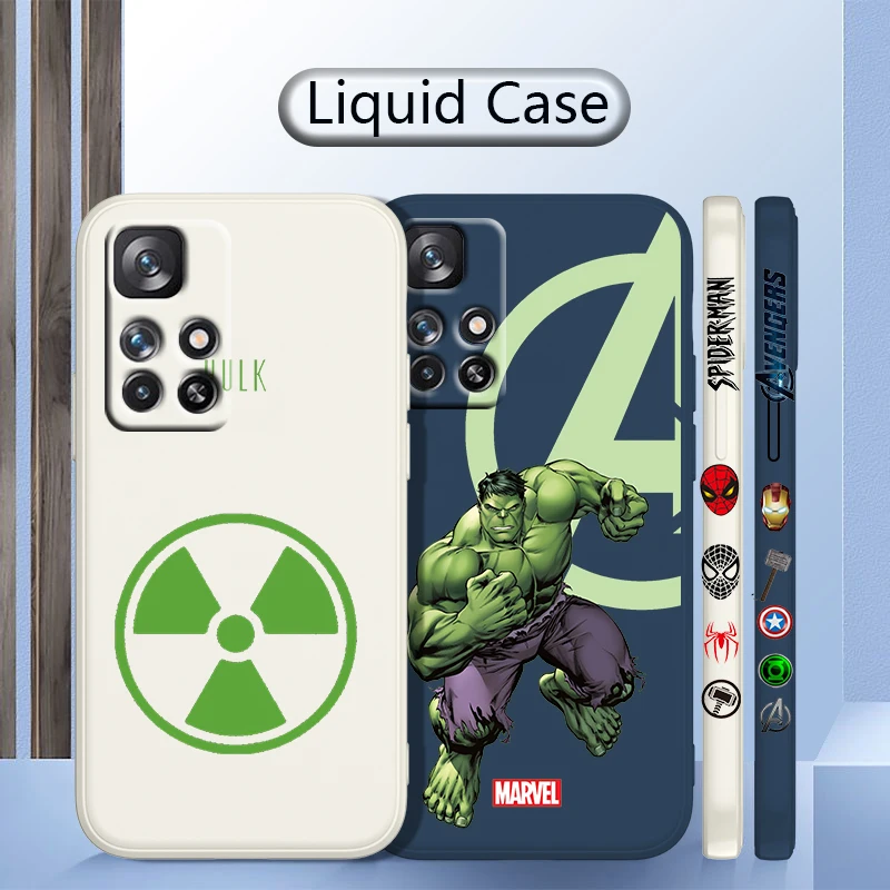 

Cute Marvel Hulk For Redmi K50 K40 K30 K20 10C X 9C AT A 8A 7A Gaming Pro Plus Liquid Left Rope Silicone Phone Case