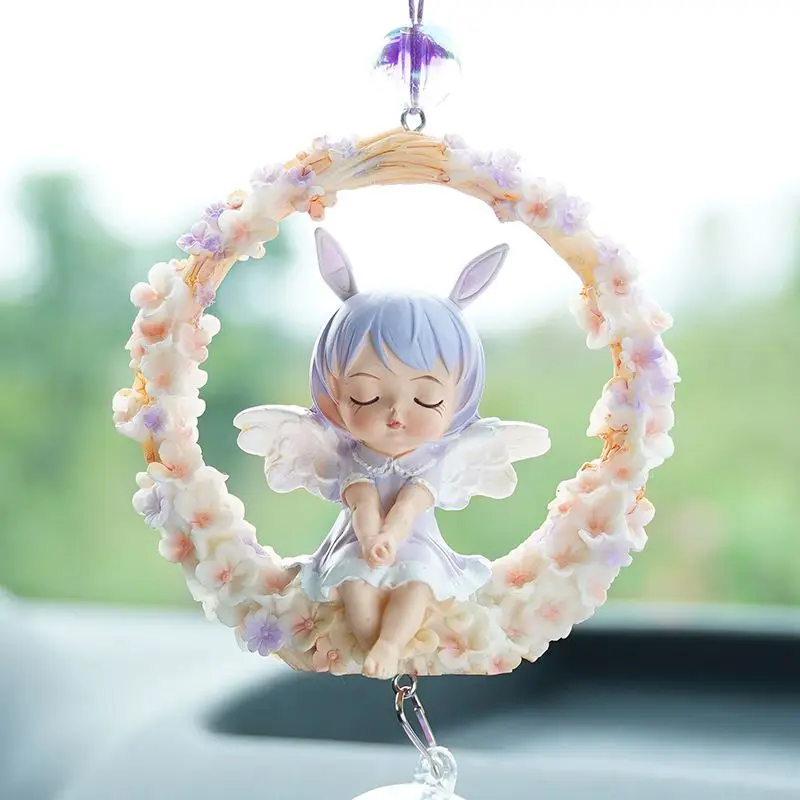

Cartoon Cute Baby Angel Car Accessories Interior Cars Rearview Mirror Pendant Hanger Lovely Annie Windbell Decoration Bell Hot