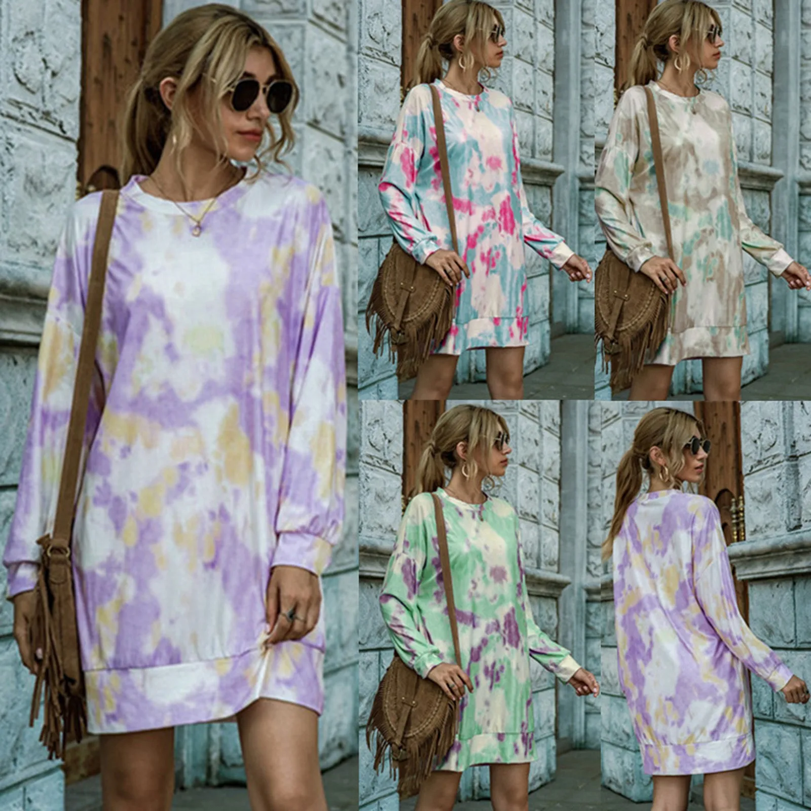 

Модное платье с круглым вырезом и свободным рукавом, женское сексуальное длинное повседневное женское платье с принтом