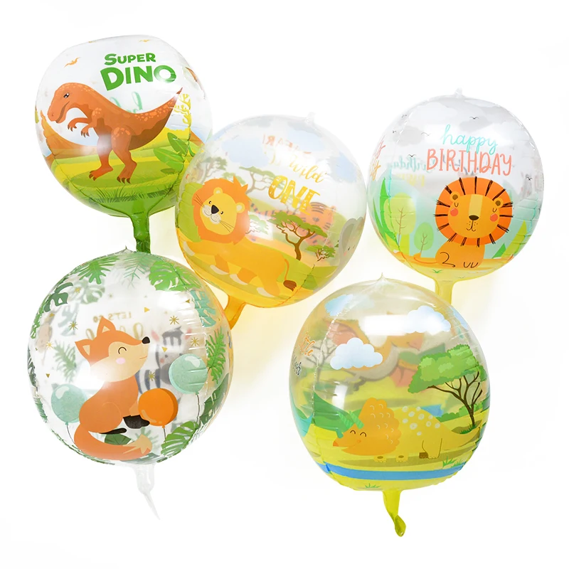

1/3Pcs Jungle Wild One Birthday 4D Balloons Toy Safari Animal Tiger Fox Dinosaur Foil Balloons For Kids Baby Shower Party Supply
