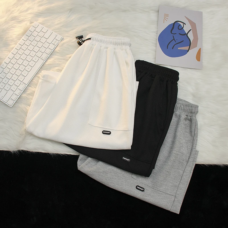 Waffle Summer Casual Shorts Tide Brand Solid Color Simple Straight Vertical Five-point Movement