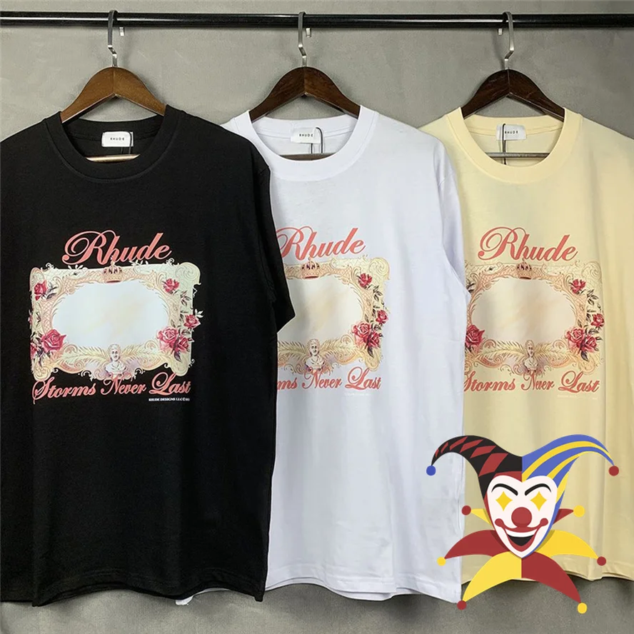 

Rhude Mirror T-shirt Men Women 1:1 High-Quality Floral Graphic Print Rhude Tee Oversize Tops Short Sleeve