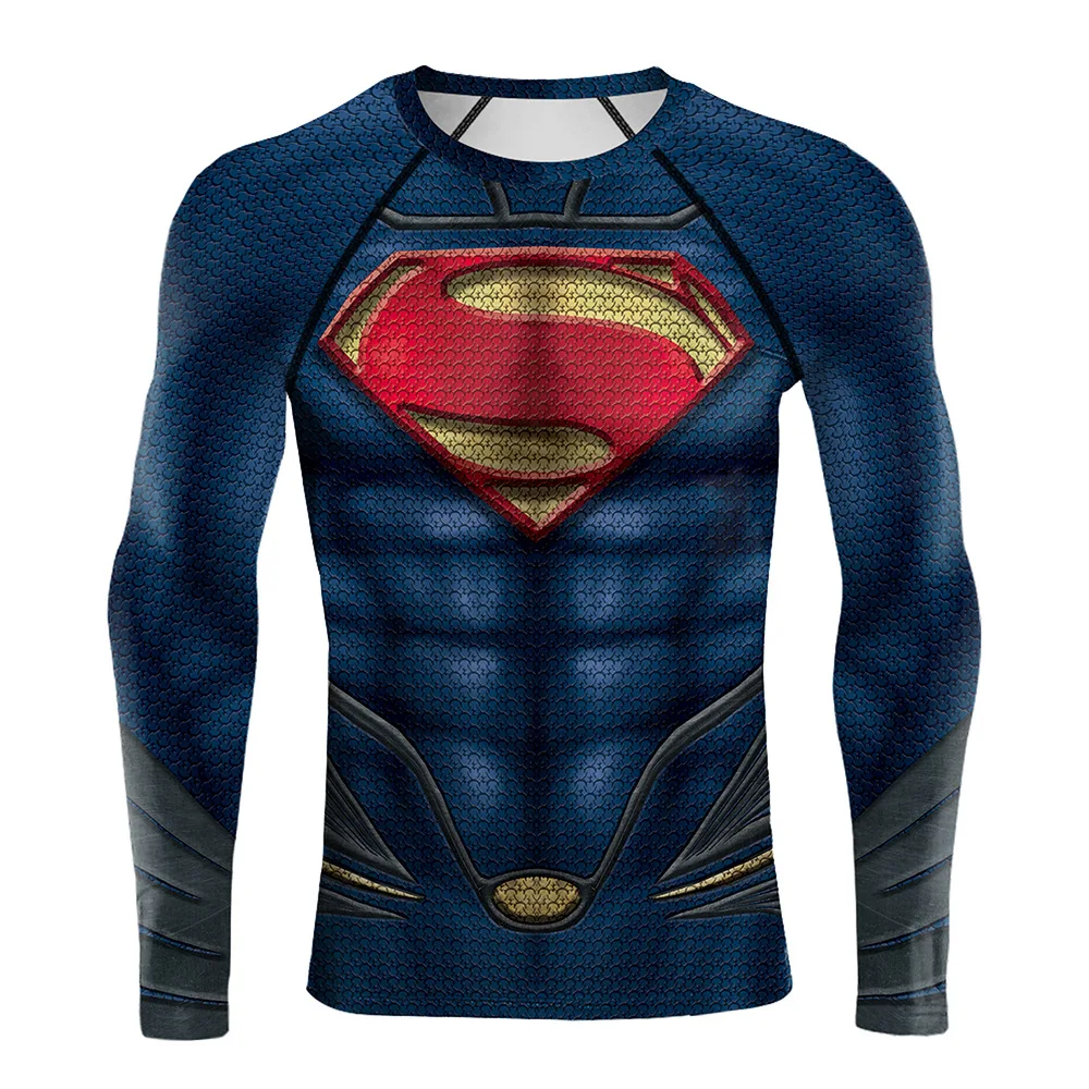 

Marvel Superhero Men T-shirt Gym Dry Fit Rashguard Fitness 3D Red And Blue Spider Long-Sleeved Tops Sports Fitness Streetwear