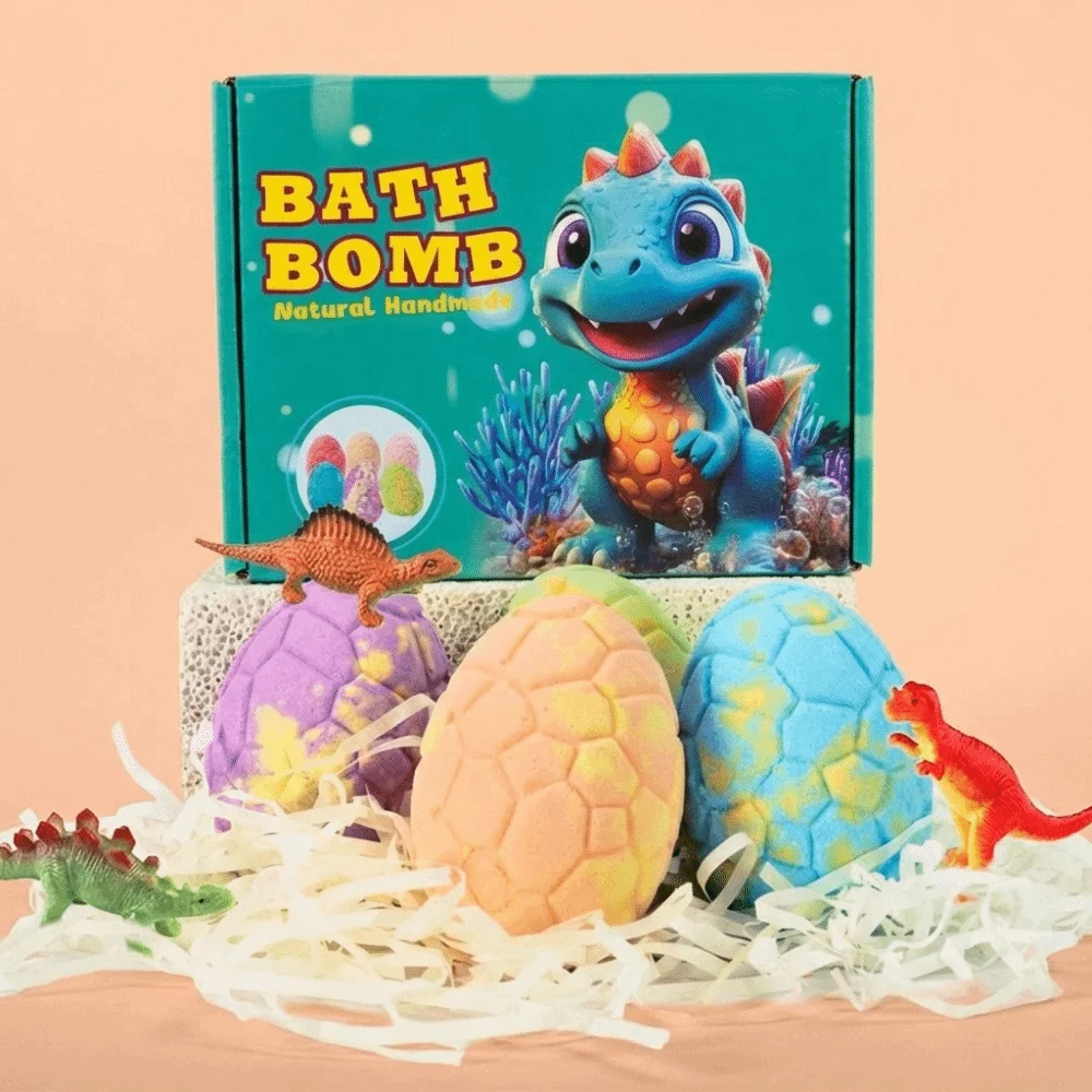 Фото Набор из 6 натуральных органических бомбочек для ванны в форме динозавров с эфирными маслами, ароматизированные, с пузырьками и игрушками-сюрпризами №2