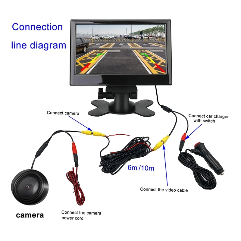 

12V-24V 7 Inch TFT LCD Color HD Monitor With 4LED Light Camera For Car CCTV Reverse Rear View Car Electronic Parts Accessories
