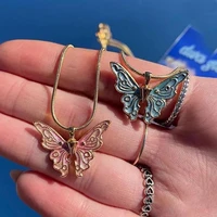 korean women butterfly necklaces thai pop butterfly pearl pendant necklace double layer choker chains girl jewelry gifts
