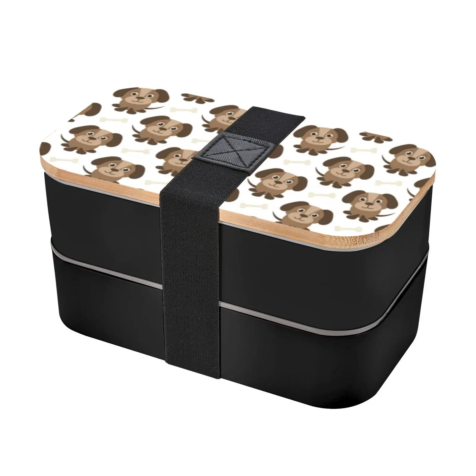 

2022 New Wooden Lid + PP Material Fashionable Strap Double Layer Lunch Box Knife Fork Dog With Its Food Bones