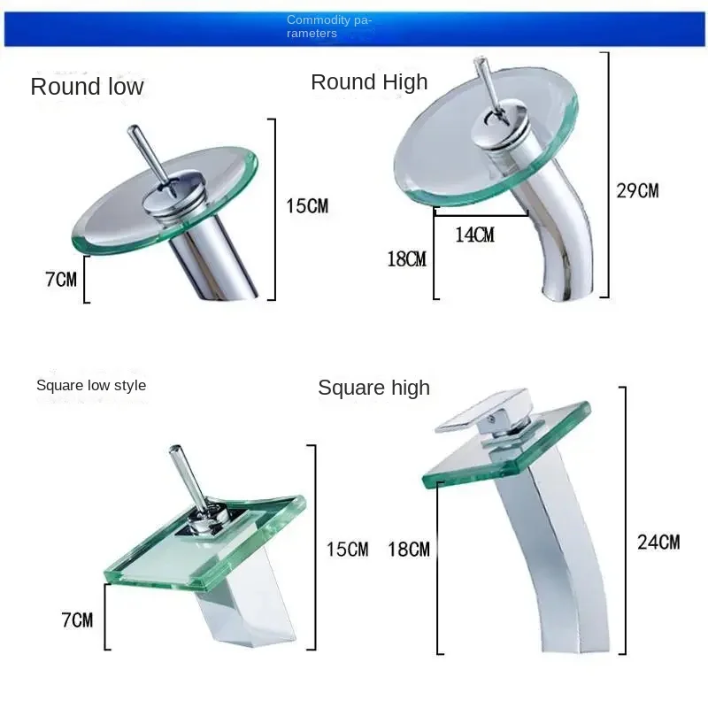 Смеситель для раковины в ванной со стеклянной ручкой