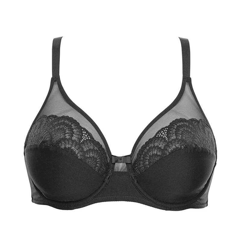 Comfortable Womens Lace Floral Minimizer Bra Full Coverage Non Paded Underwire Female Lingere 34 36 38 40 42 C D E Solid White