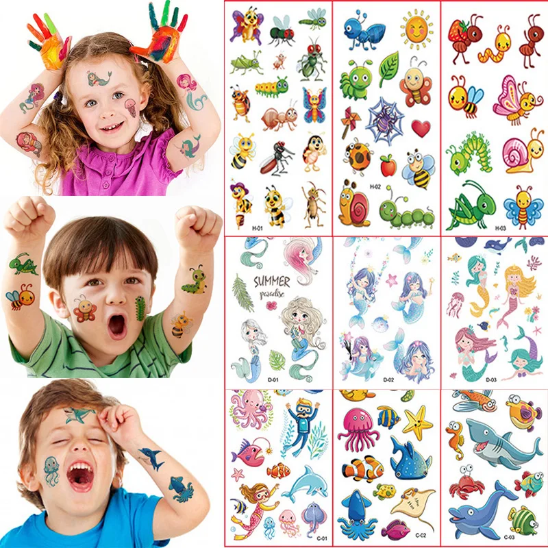 

10 Sheets/Set Animal Dinosaur Space Watch Children's Tattoo Stickers Face Arm Body Waterproof Temporary Tattoo for Kids Gift
