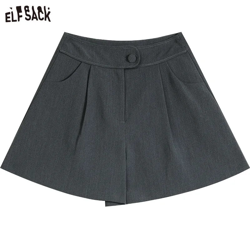 ELFSACK Gray High Waist Suit Shorts Woman 2023 Spring/Summer New Casual Daily Bottoms
