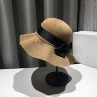fashionable summer sun hats new ladies women casual bowknot lace ribbon straw hats visor cap for holiday seaside