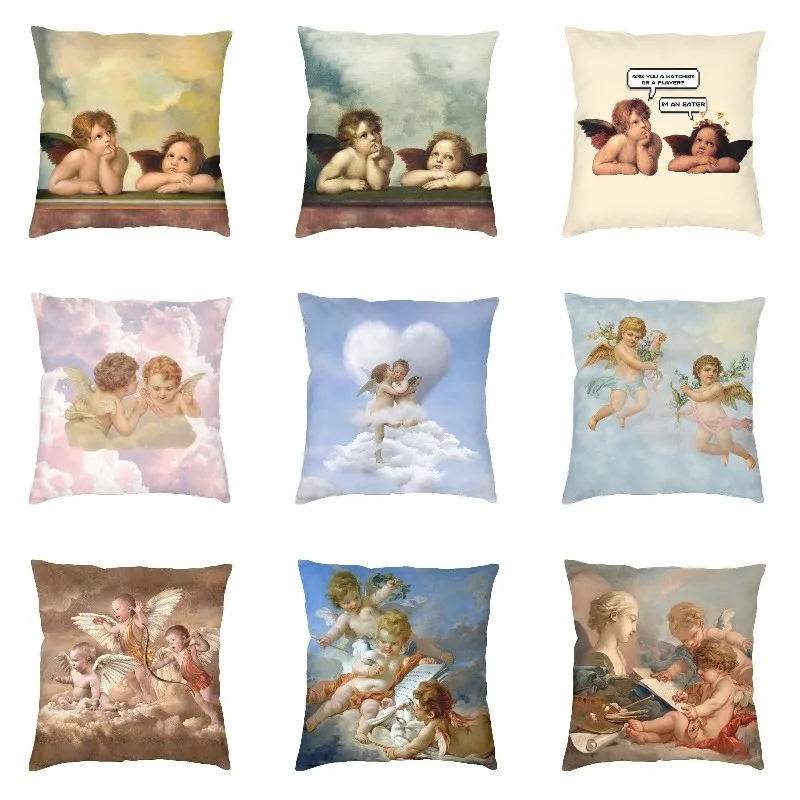 Renaissance Angels Winged Cherubs Throw Pillow Covers Decor Home Vintage Aesthetic Outdoor Cushions Cover Square Pillowcase