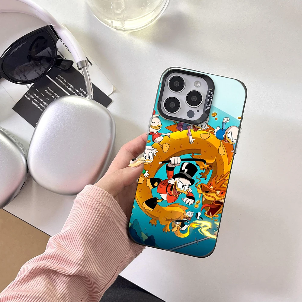 MINISO DuckTales Phone Case For iPhone 12 11 13 14 15 16 Max Pro Plus Laser Cover