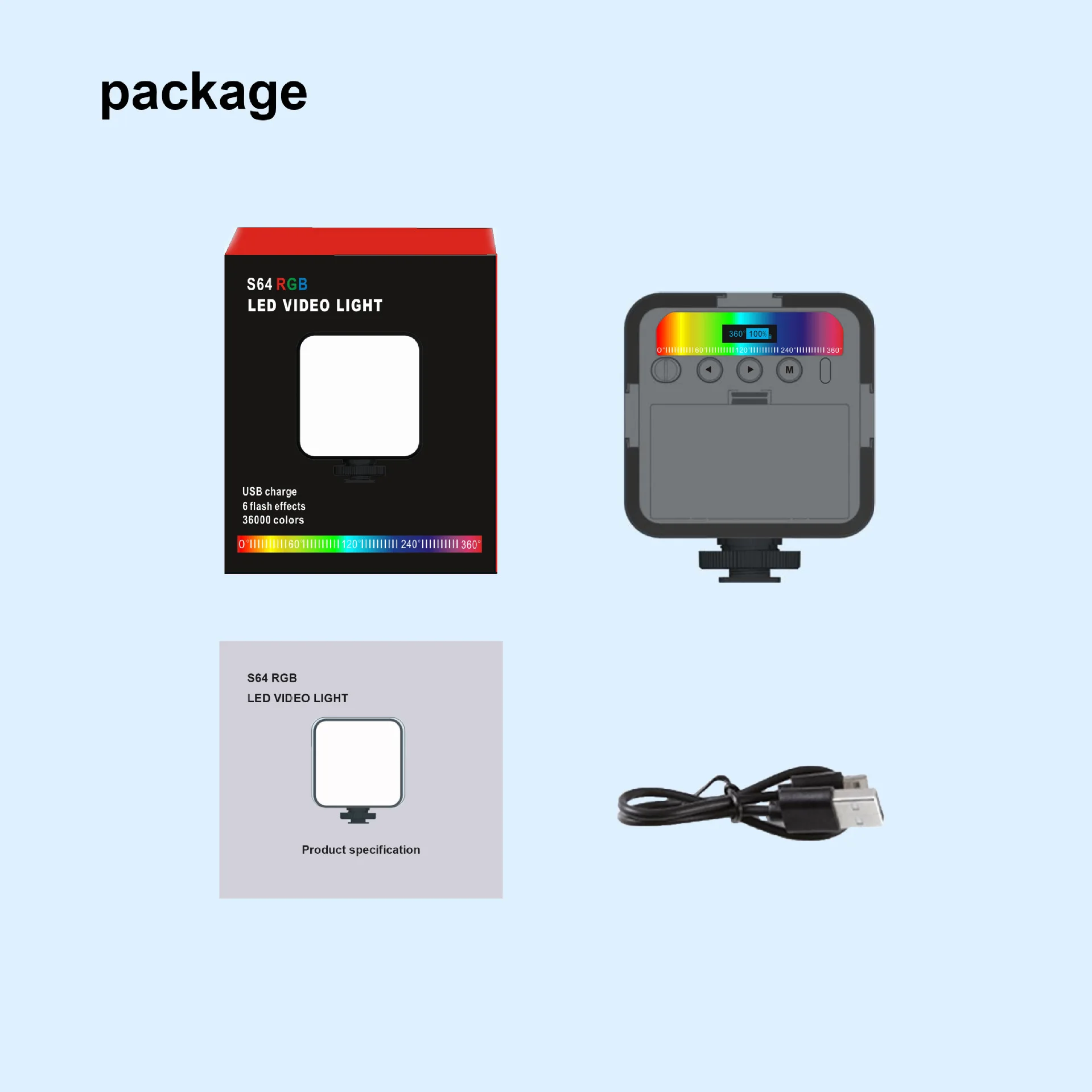 

Магнитная мини-вспышка S64, 2500K-9000K, 2000 лк, мАч