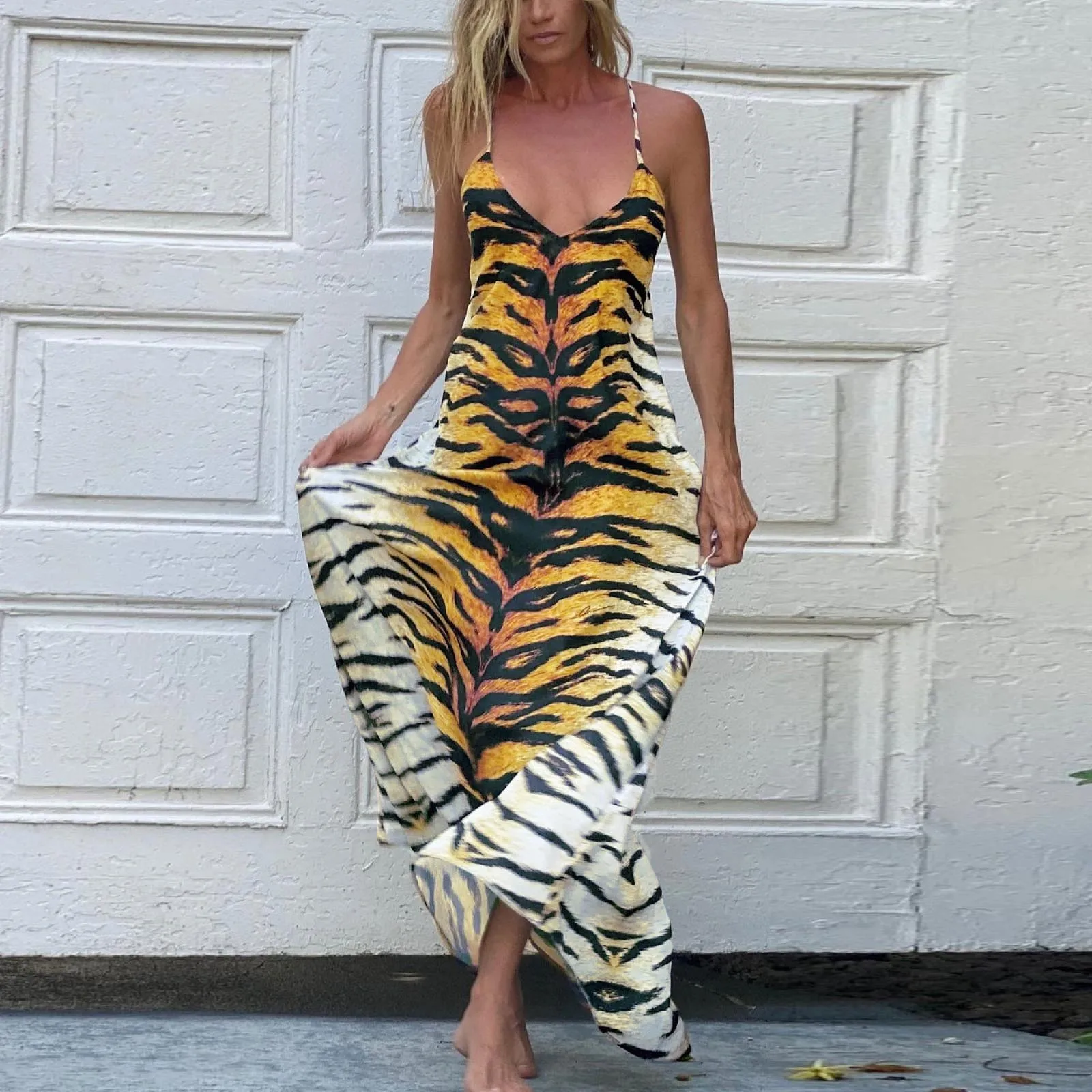 Женское платье-макси с цветочным принтом длинное пляжное платье глубоким