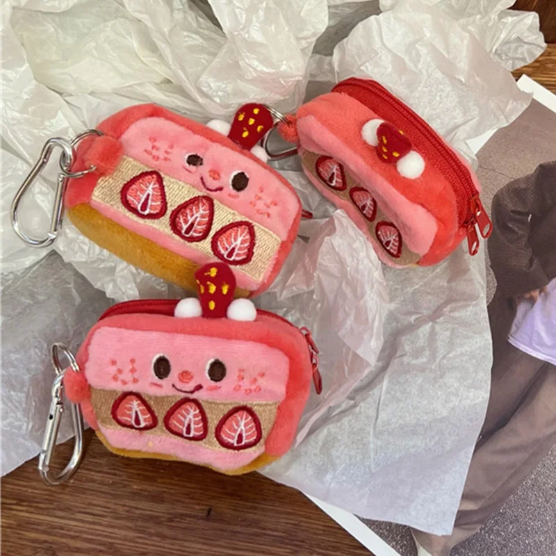 

AirPods Cover Coin Purse Pouch Earphone Case Keychain Pendant Case Purse Storage Bag INS Pink Kawaii Plush Cake Strawberry