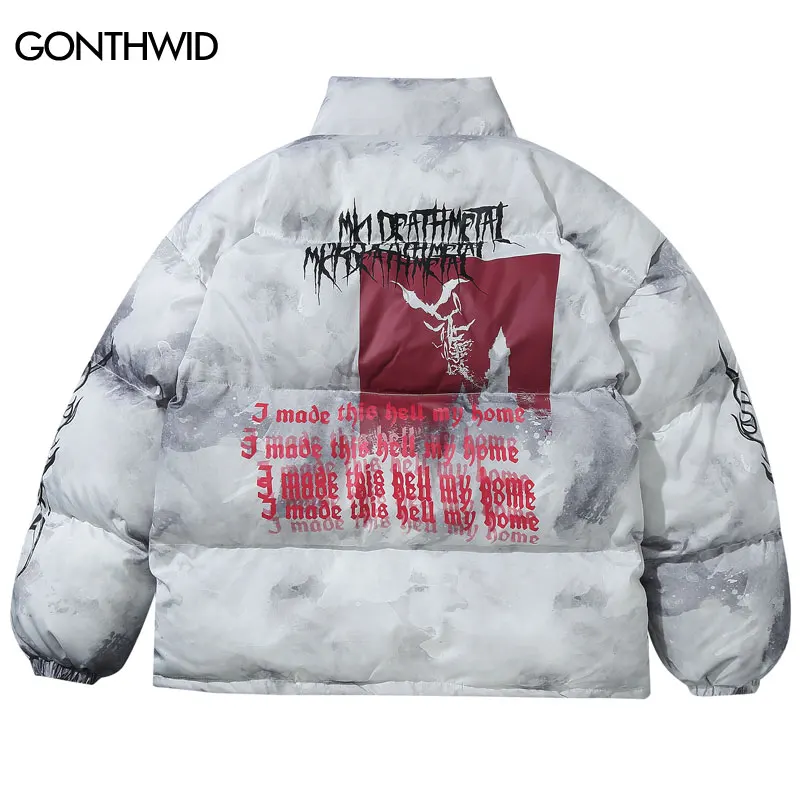 

Hip Hop Winter Jacket Parkas Streetwear Graffiti Graphic Tie Dye Print Thick Warm Padded Parka Coat 2023 Harajuku Puffer Jackets